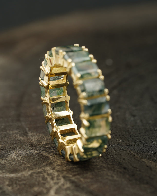 Baguette Cut Moss Agate Wedding Band 10K Sold Gold