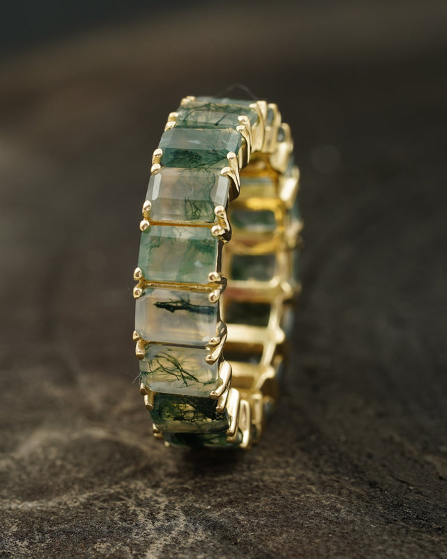 Baguette Cut Moss Agate Wedding Band 10K Sold Gold