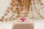 Princess Cut Ruby Ring Marquise Diamond Engagement Ring - Gigiscc