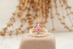 Princess Cut Ruby Ring Marquise Diamond Engagement Ring - Gigiscc
