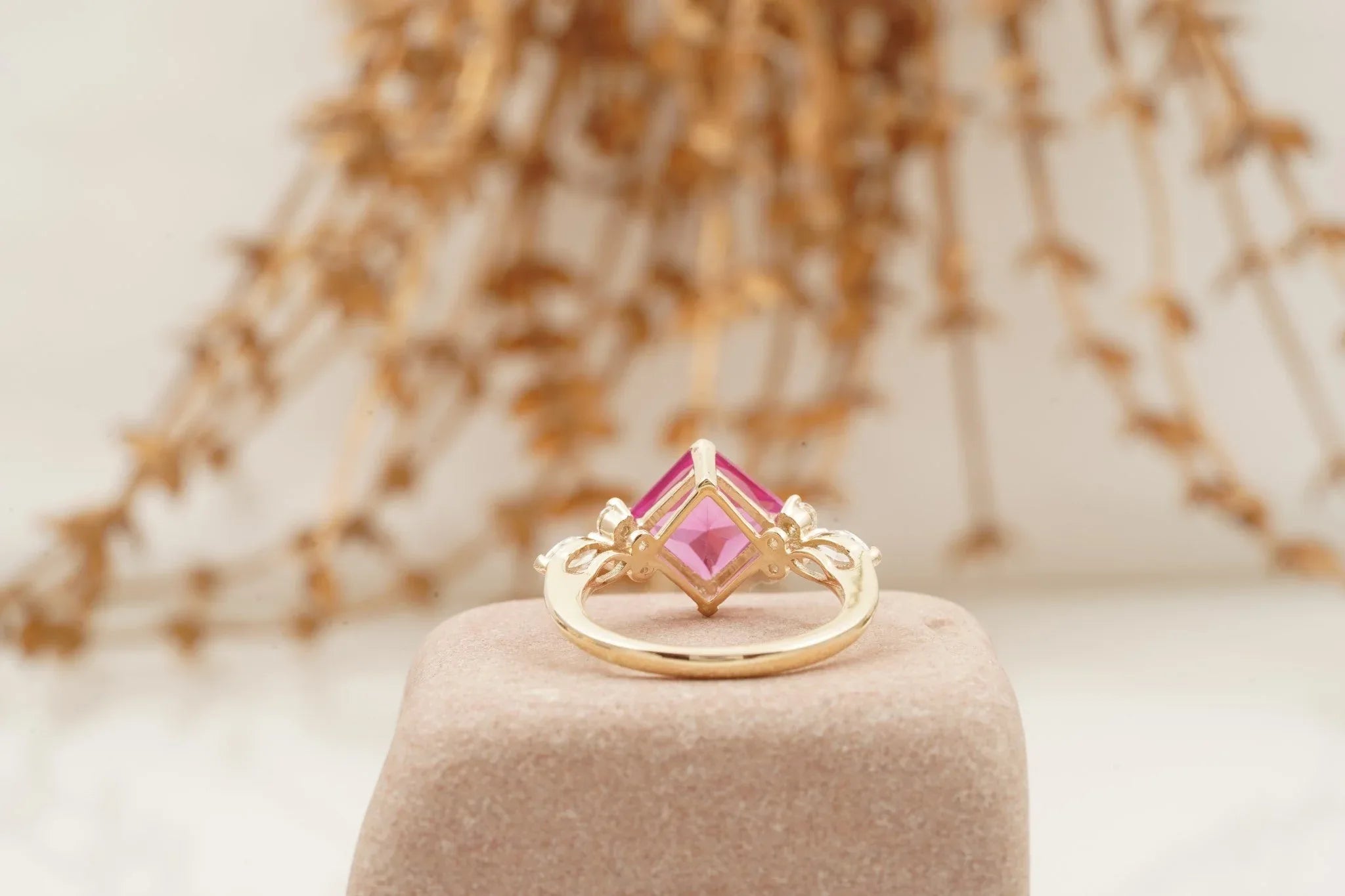 Princess Cut Ruby Ring Marquise Diamond Engagement Ring - Gigiscc