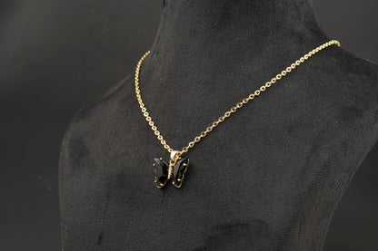 Black Onyx Butterfly Necklace With Diamonds And Prongs