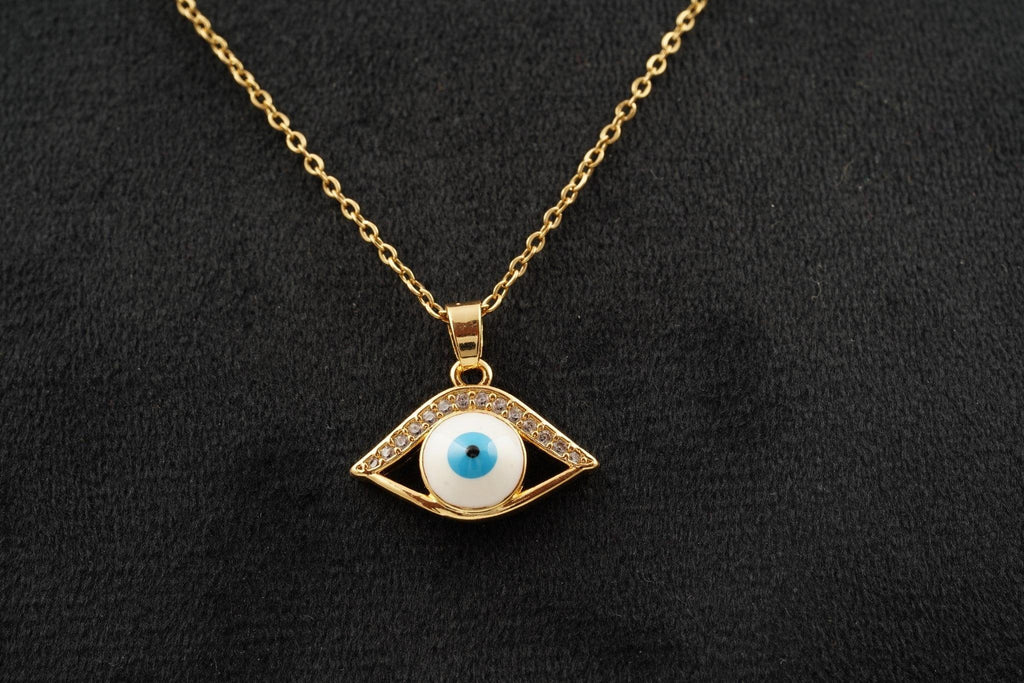 Dainty Evil Eye Pendant Halo Diamond With Gold Chain For Women - Gigiscc