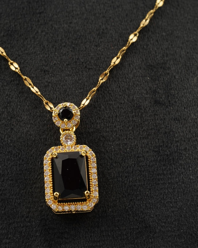 Black Onyx Pendant Solid Gold Emerald Cut Halo Diamond Pendant With Chain