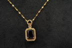 Black Onyx Pendant Solid Gold Emerald Cut Halo Diamond Pendant With Chain - Gigiscc