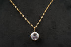 Round Diamond Solid Gold Pendant With Gold Chain - Gigiscc