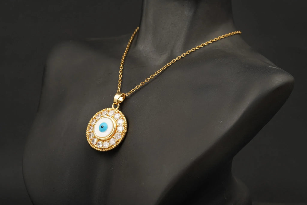 Evil Eye Pendant Necklace With Diamond With Gold Chain For Women - Gigiscc