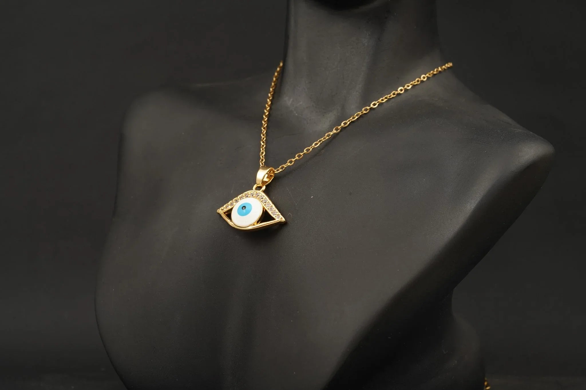 Dainty Evil Eye Pendant Halo Diamond With Gold Chain For Women - Gigiscc