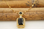 Black Onyx Pendant Solid Gold Emerald Cut Halo Diamond Pendant With Chain - Gigiscc