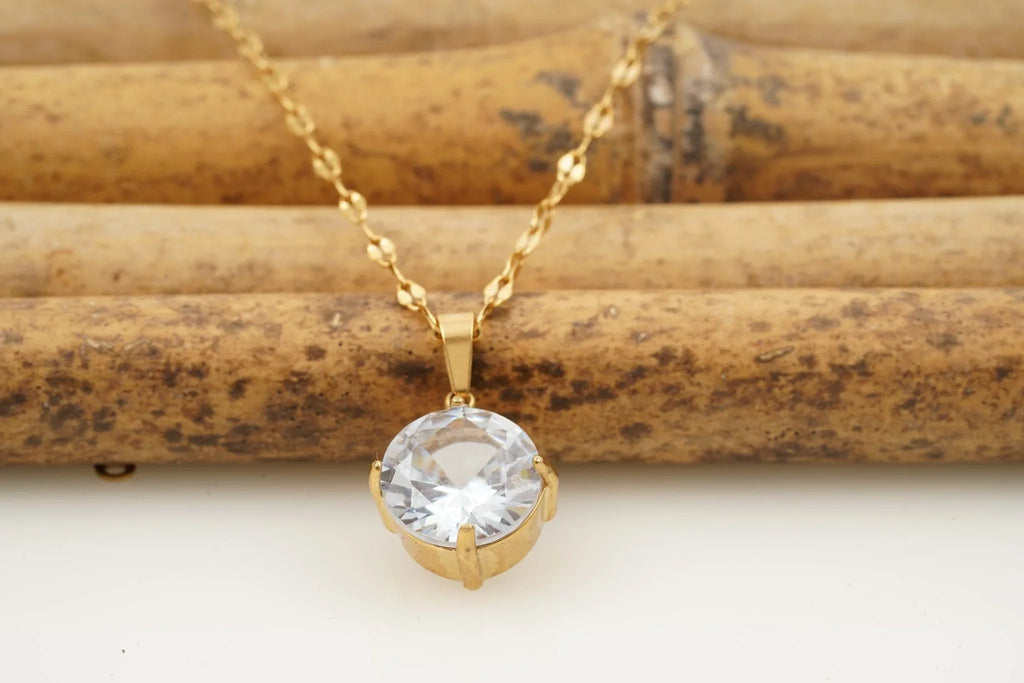 Round Diamond Solid Gold Pendant With Gold Chain - Gigiscc