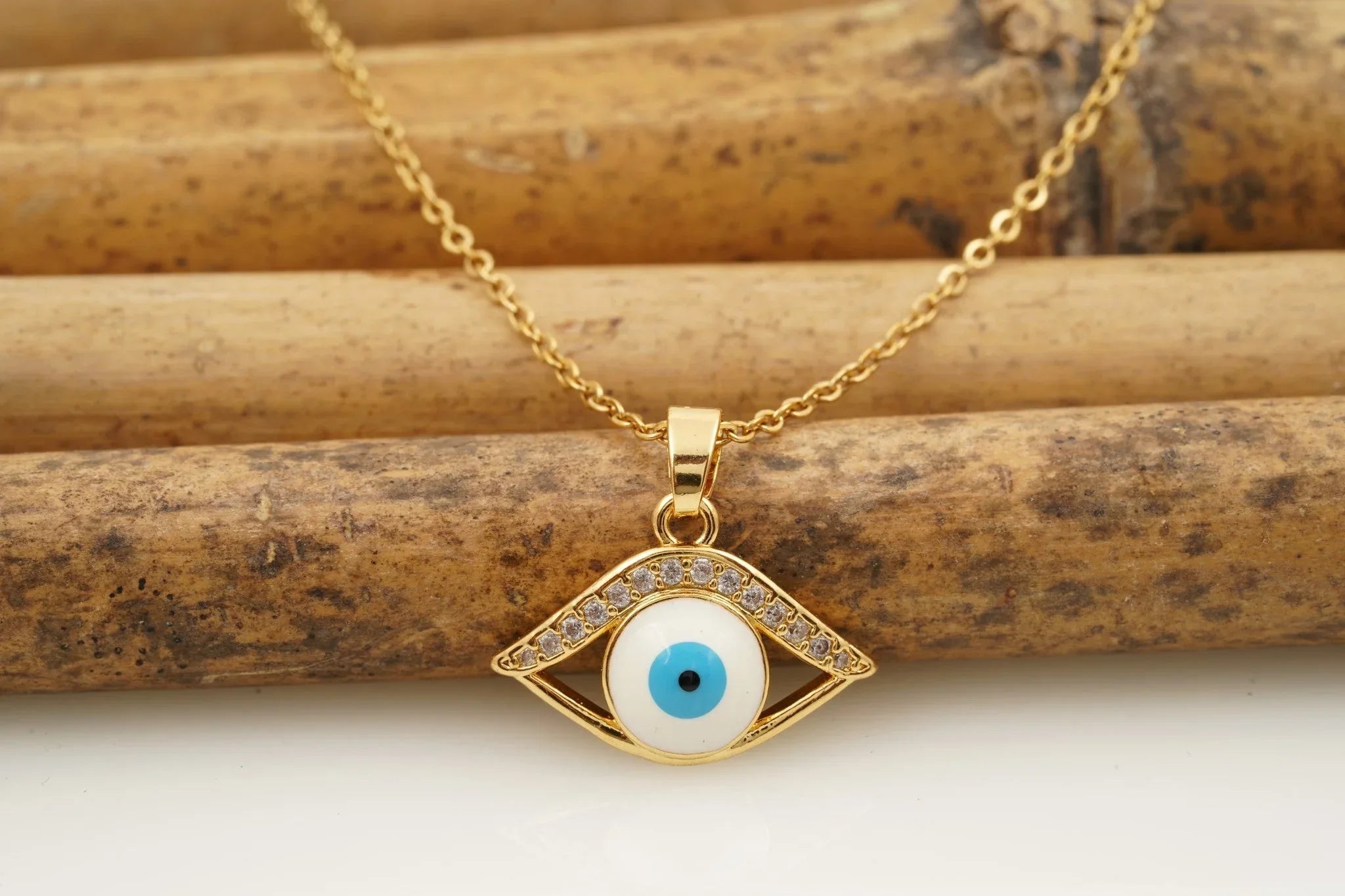 Dainty Evil Eye Pendant Halo Diamond With Gold Chain For Women - Gigiscc