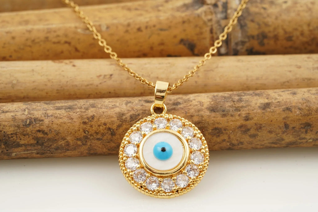Evil Eye Pendant Necklace With Diamond With Gold Chain For Women - Gigiscc