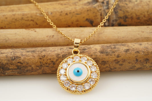 Evil Eye Pendant Necklace With Diamond With Gold Chain For Women