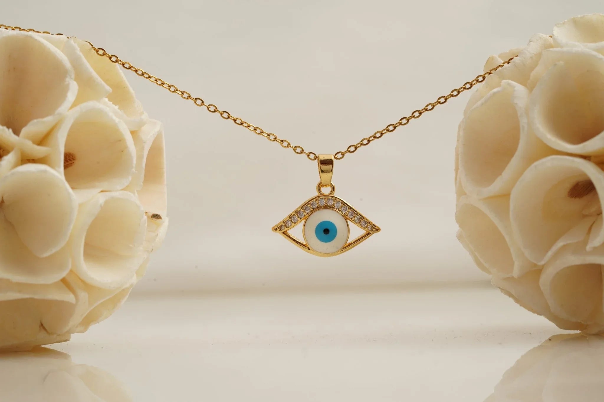 Dainty Evil Eye Pendant Halo Diamond With Gold Chain For Women - Gigiscc