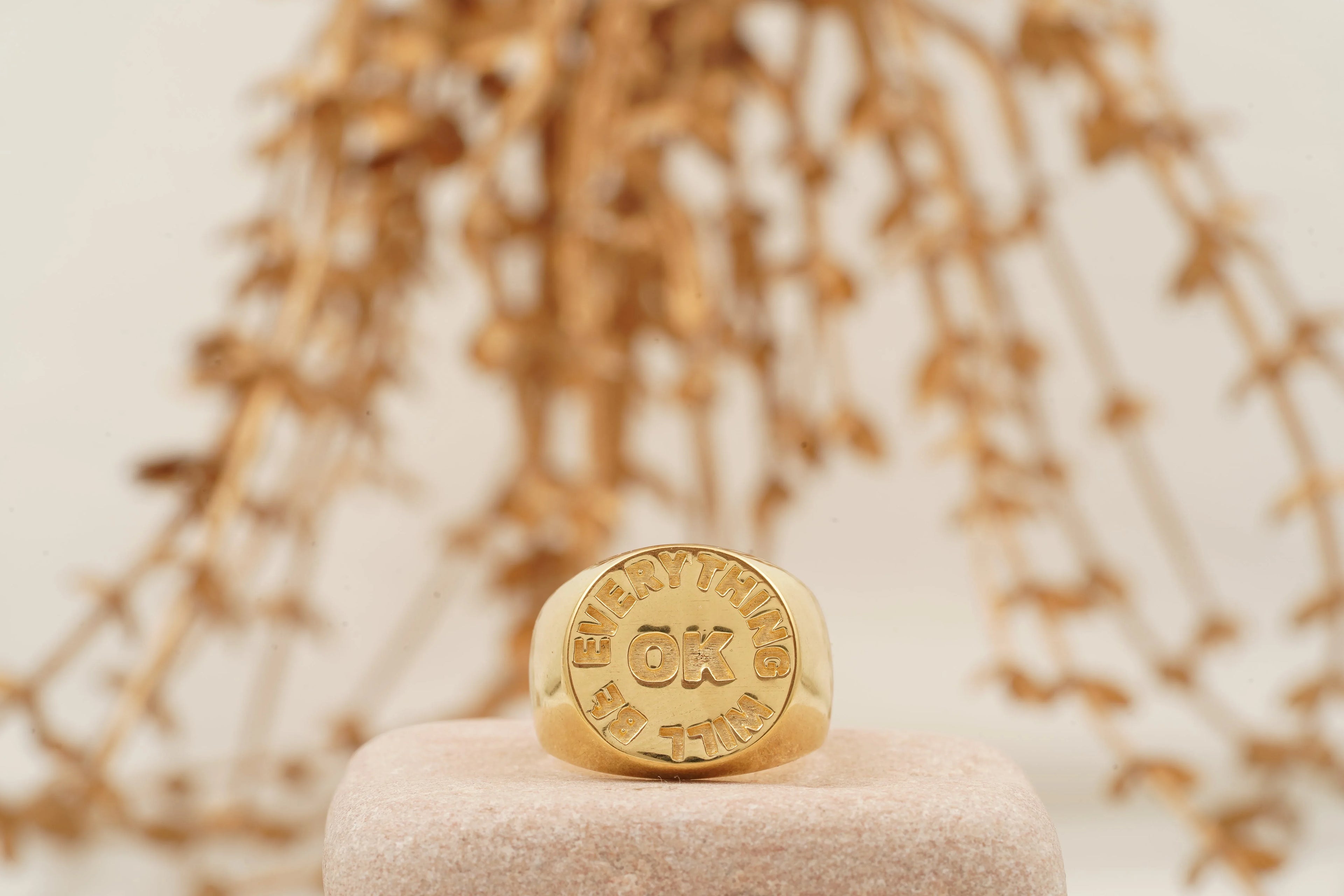 Engraved 'Everything Will Be OK' Solid Gold Ring - Gigiscc