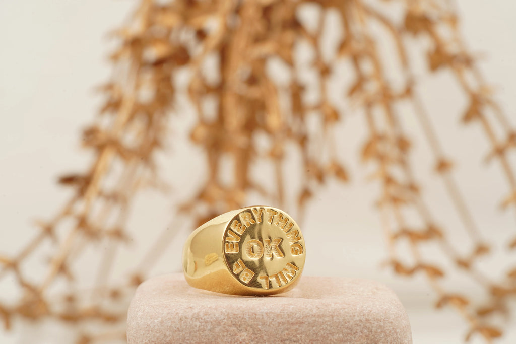 Everything Will Be Ok Engrave Solid Gold Ring For Women & Men - Gigiscc