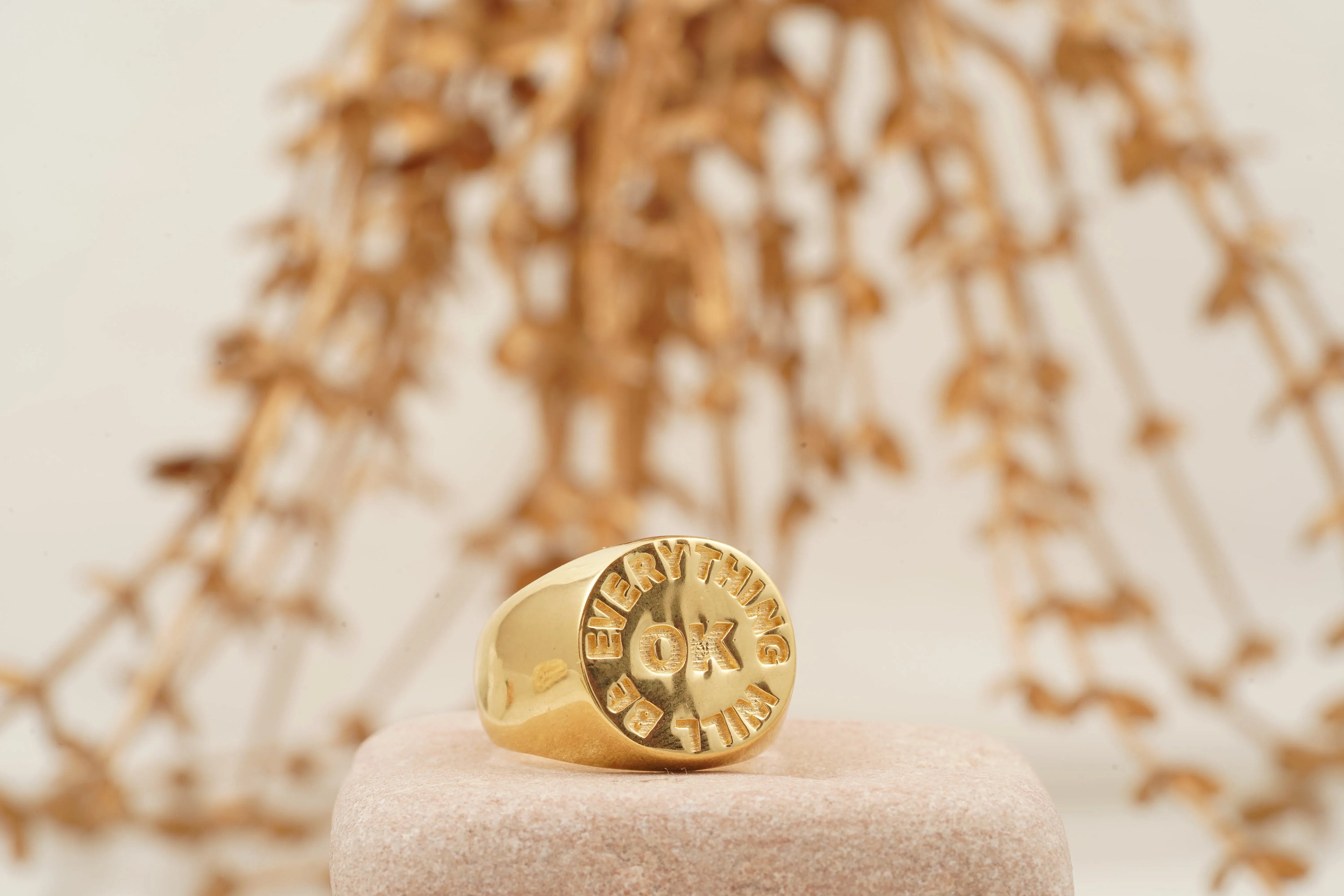 Engraved 'Everything Will Be OK' Solid Gold Ring - Gigiscc