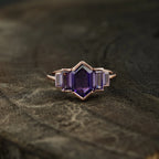 Hexagon Cut Purple Amethyst Bezel Set Engagement Ring - Gigiscc