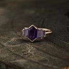 Hexagon Cut Purple Amethyst Bezel Set Engagement Ring - Gigiscc
