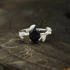 Oval Blue Sandstone Leaf Opal Silver Engagement Ring - Gigiscc