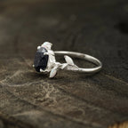 Oval Blue Sandstone Leaf Opal Silver Engagement Ring - Gigiscc