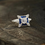 Antique Blue Sapphire & Diamond Vintage Engagement Ring - Gigiscc