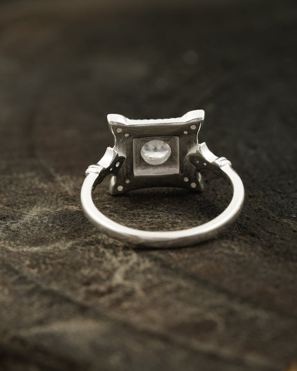 Antique Blue SIlver Sapphire & Diamond Vintage Engagement Ring Back Angle