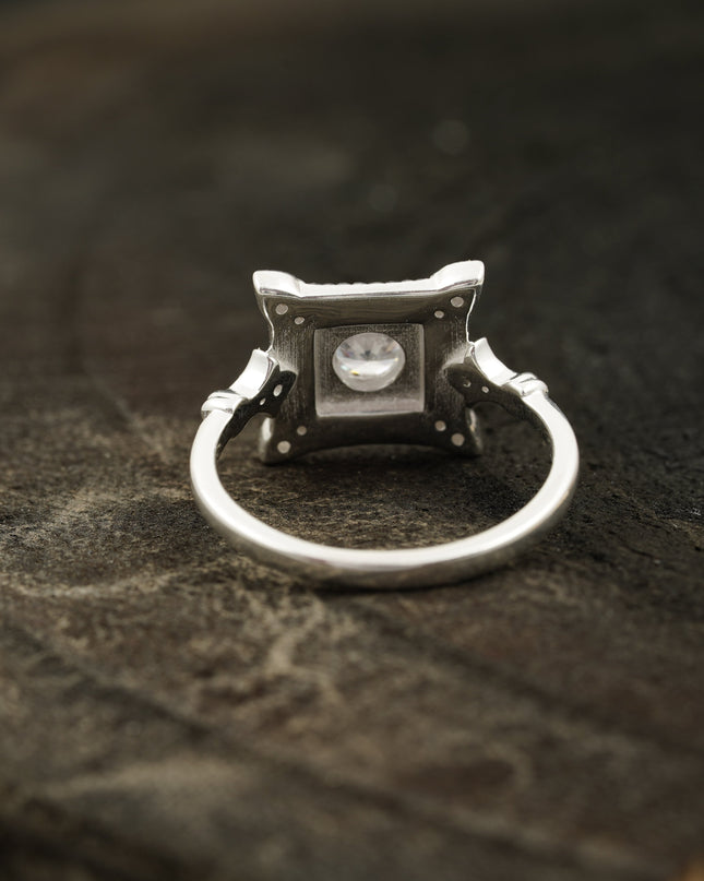 Antique Blue SIlver Sapphire & Diamond Vintage Engagement Ring Back Angle