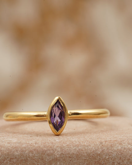 Bezel Set Dainty Marquise Alexandrite Stacking Ring For Women