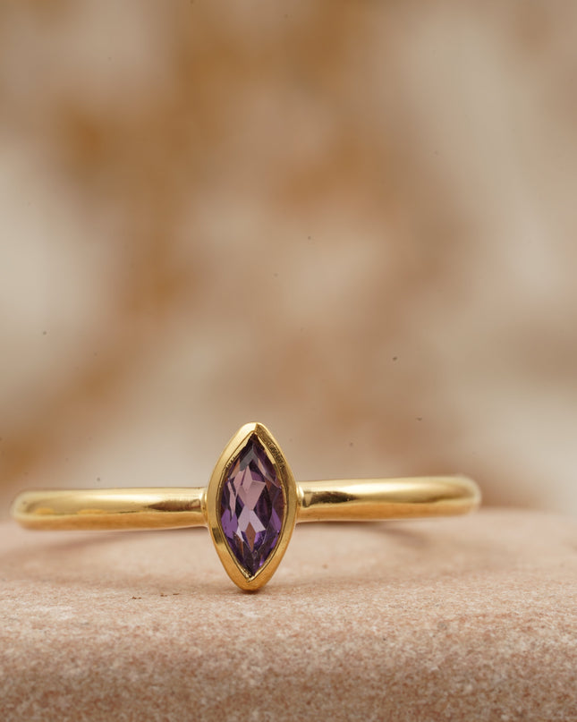 Bezel Set Dainty Marquise Alexandrite Stacking Ring For Women