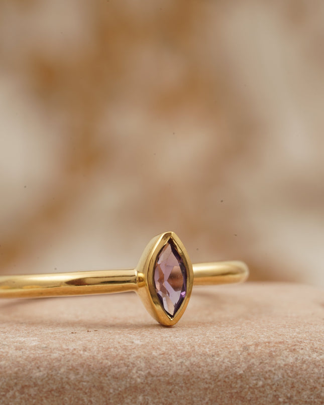 Bezel Set Dainty Marquise Alexandrite Stacking Ring For Women RIght Angle