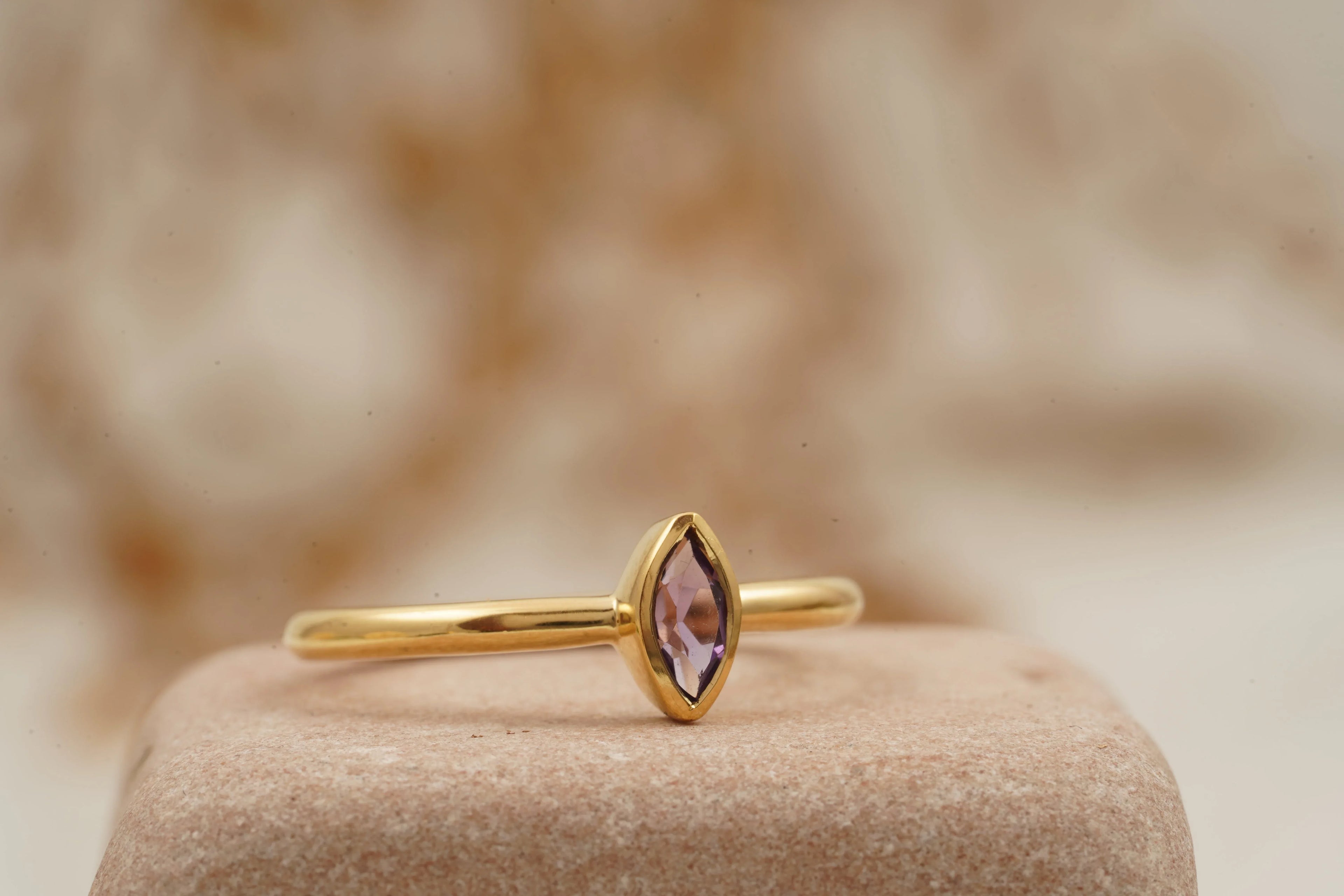 Bezel Set Dainty Marquise Alexandrite Stacking Ring For Women - Gigiscc
