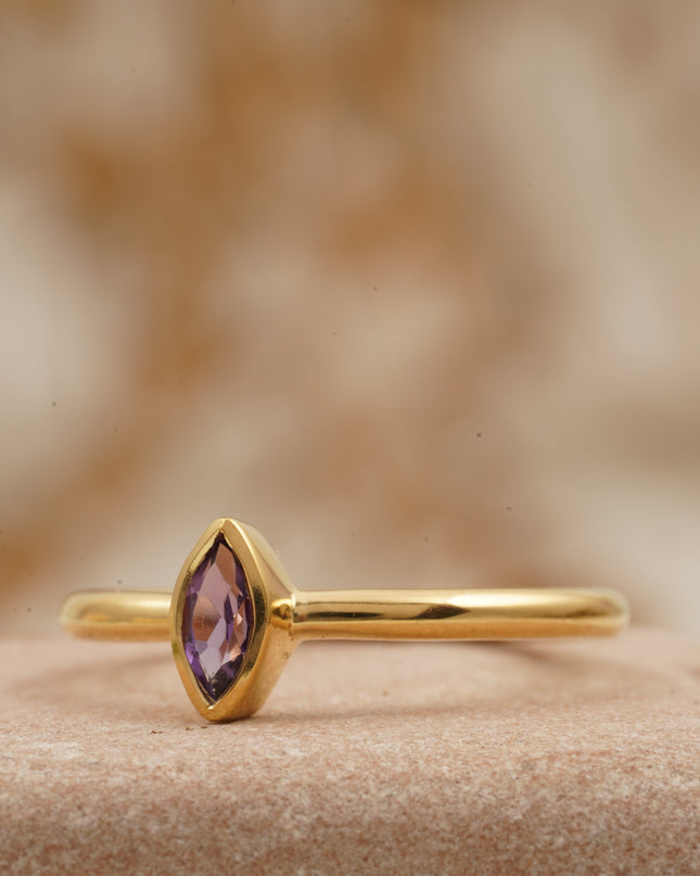 Bezel Set Dainty Marquise Alexandrite Stacking Ring For Women Left Angle