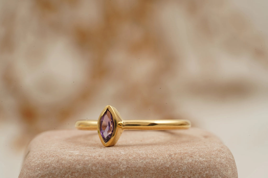 Bezel Set Dainty Marquise Alexandrite Stacking Ring For Women - Gigiscc
