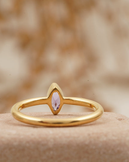 Bezel Set Dainty Marquise Alexandrite Stacking Ring For Women Back Side