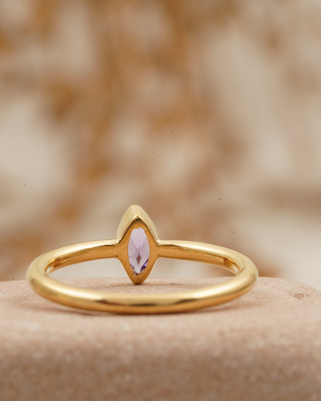 Bezel Set Dainty Marquise Alexandrite Stacking Ring For Women Back Side