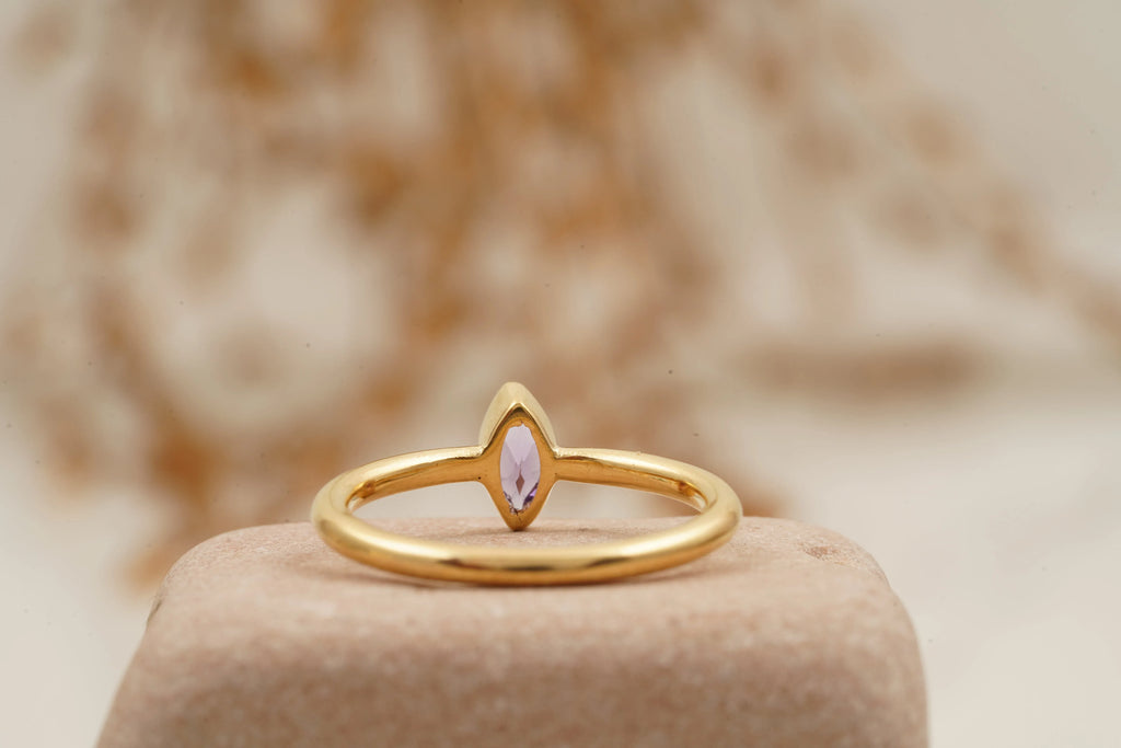 Bezel Set Dainty Marquise Alexandrite Stacking Ring For Women - Gigiscc