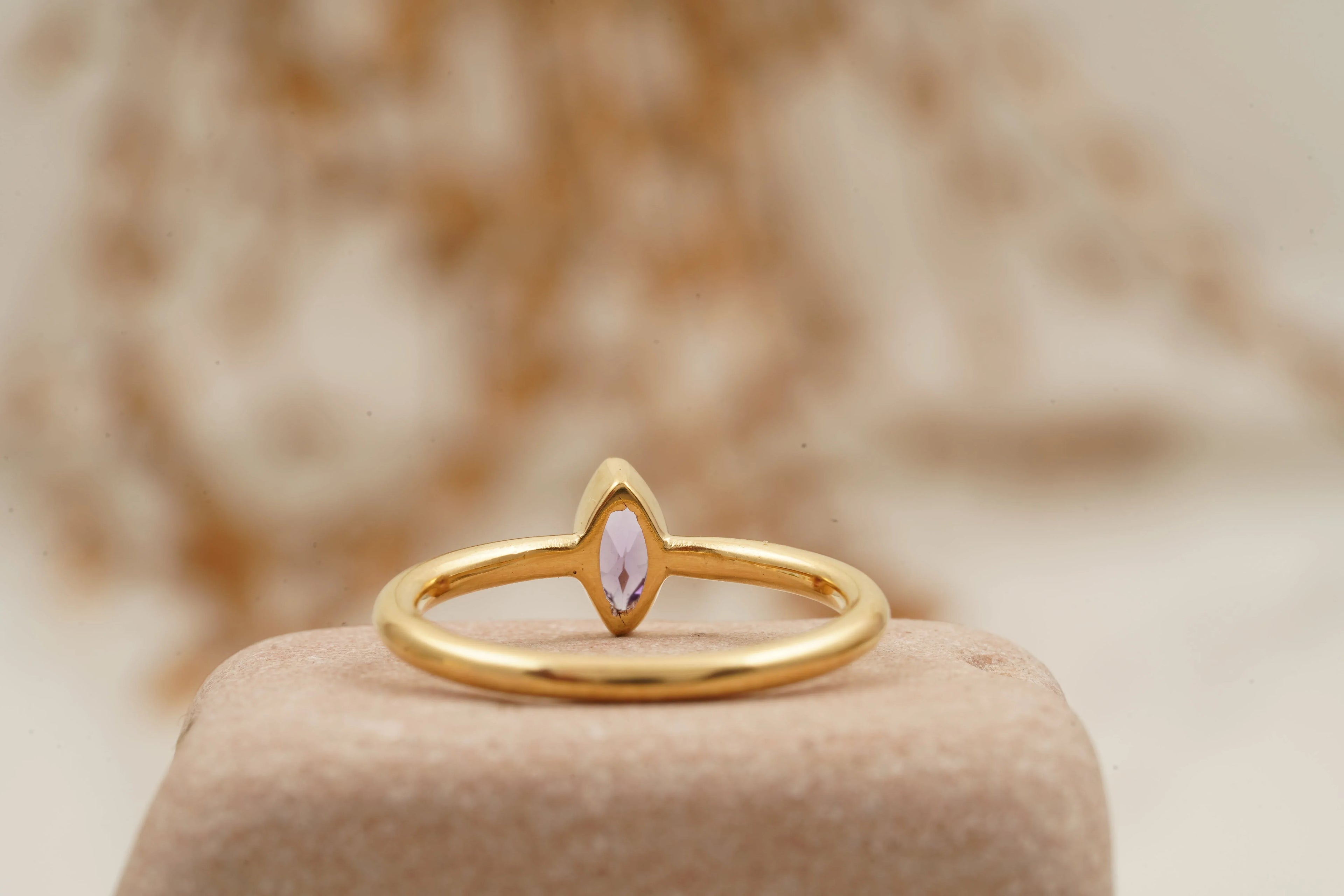 Bezel Set Dainty Marquise Alexandrite Stacking Ring For Women - Gigiscc