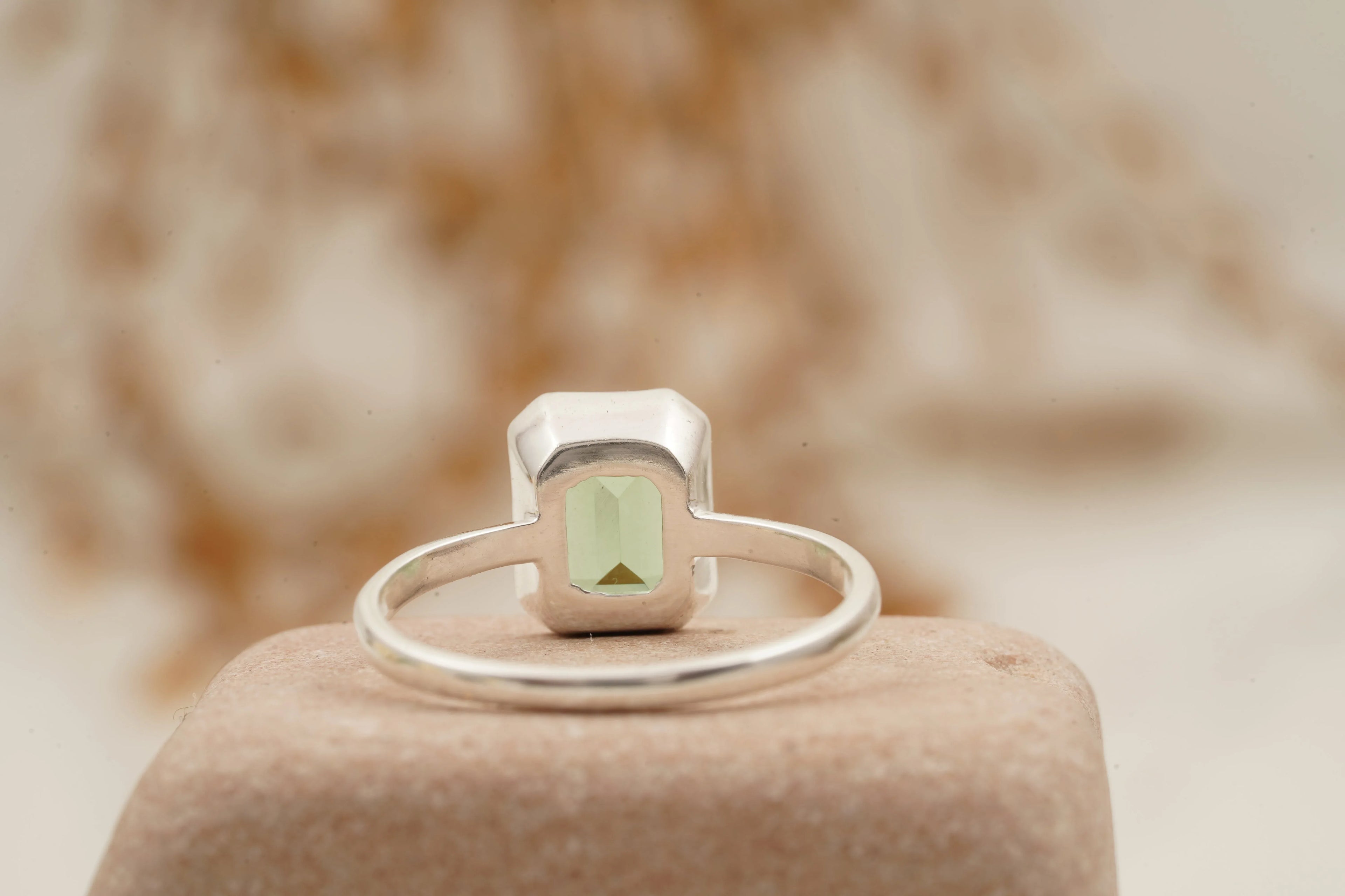 Bezel Set Green Amethyst 925 Sterling Silver Solitaire Ring - Gigiscc