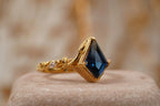 Kite Sapphire Engagement Ring Leaf Art Deco Solid Gold Ring - Gigiscc