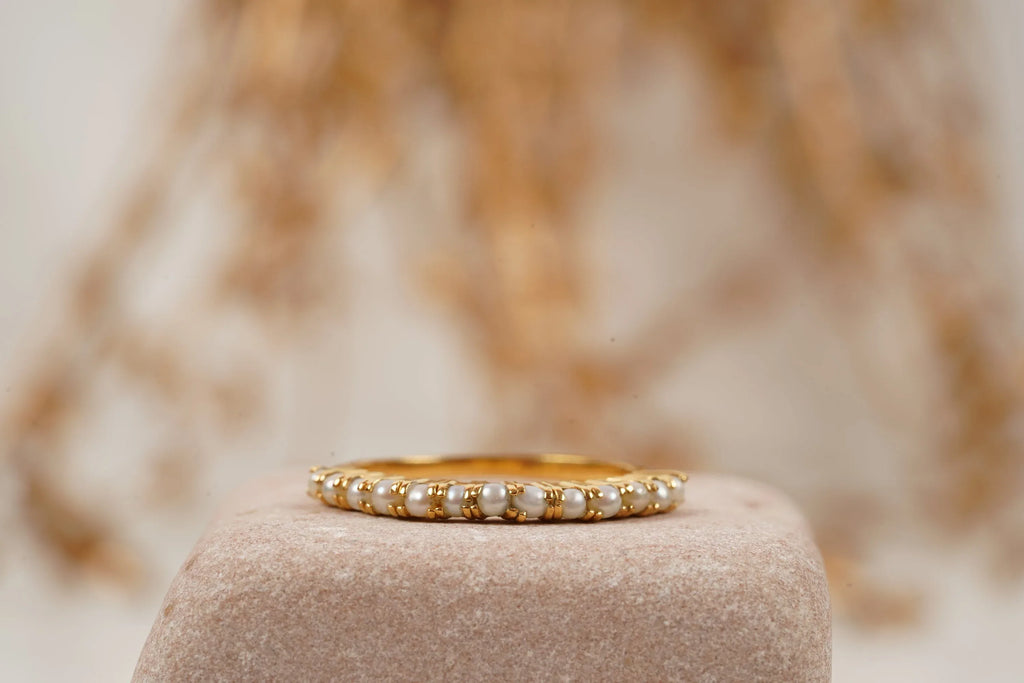 Pearl Wedding Band Freshwater Akoya Pearl 925 Sterling Silver Ring - Gigiscc