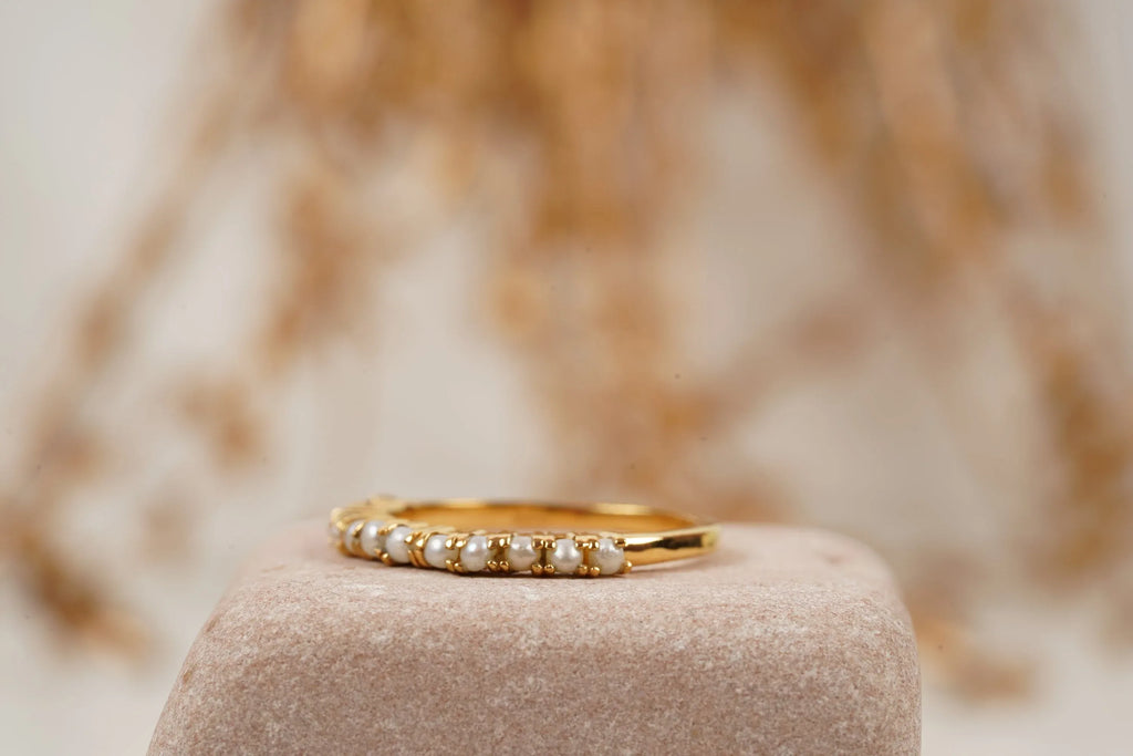 Pearl Wedding Band Freshwater Akoya Pearl 925 Sterling Silver Ring - Gigiscc