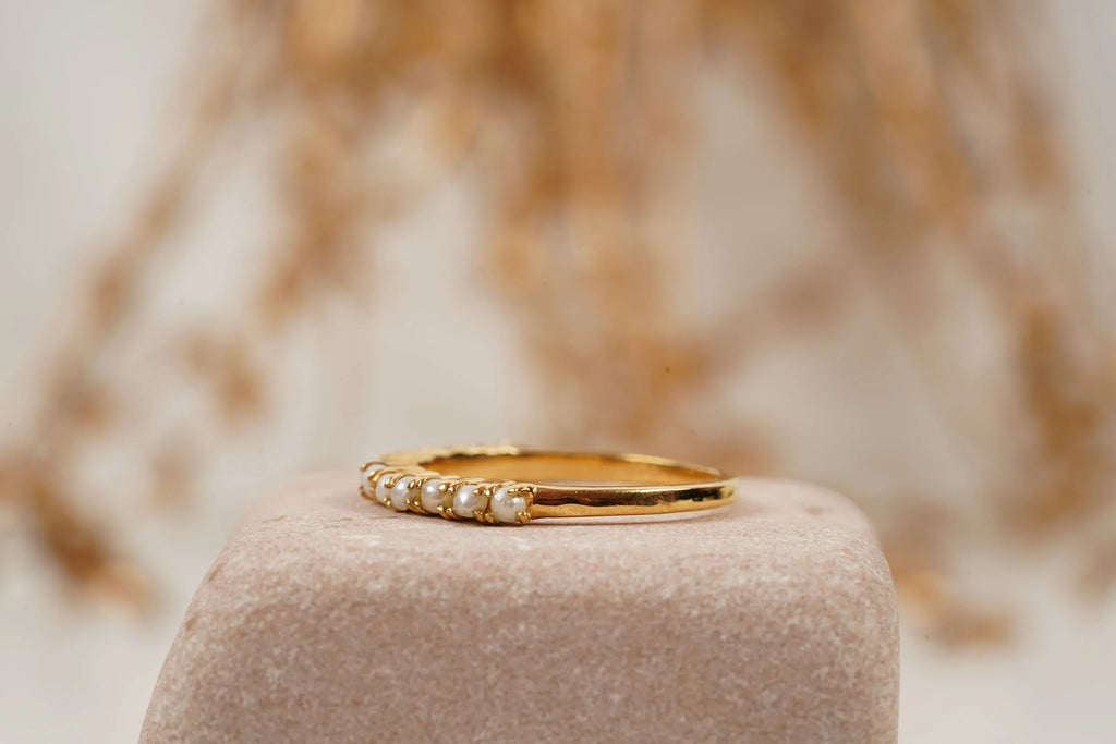 Pearl Wedding Band Freshwater Akoya Pearl 925 Sterling Silver Ring - Gigiscc