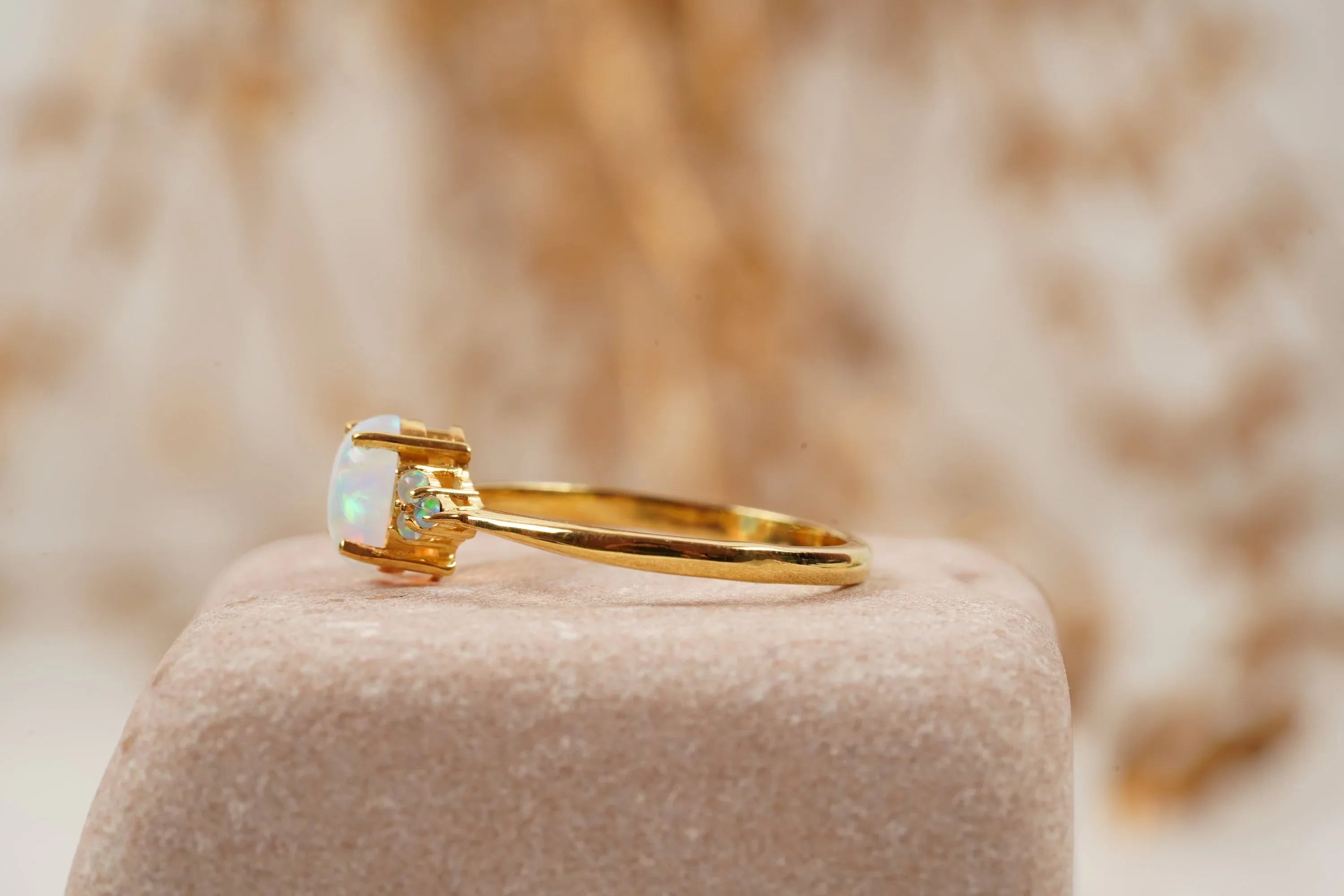 White Opal Oval Cut Engagement Ring October Birthstone - Gigiscc