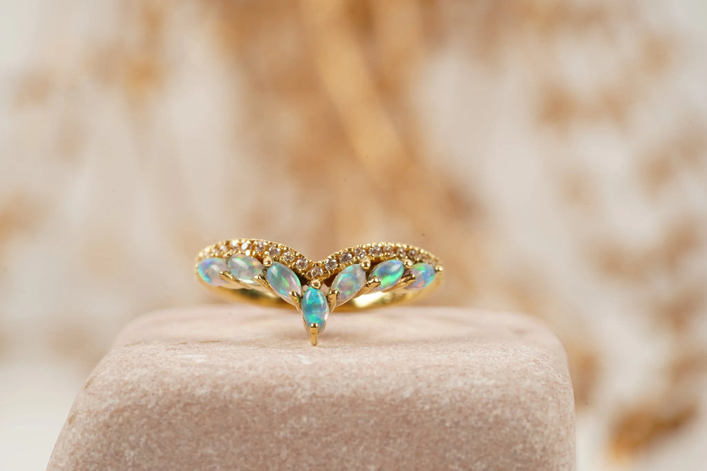 Marquise Cut Fire Opal CZ Diamond Wedding Band - Gigiscc