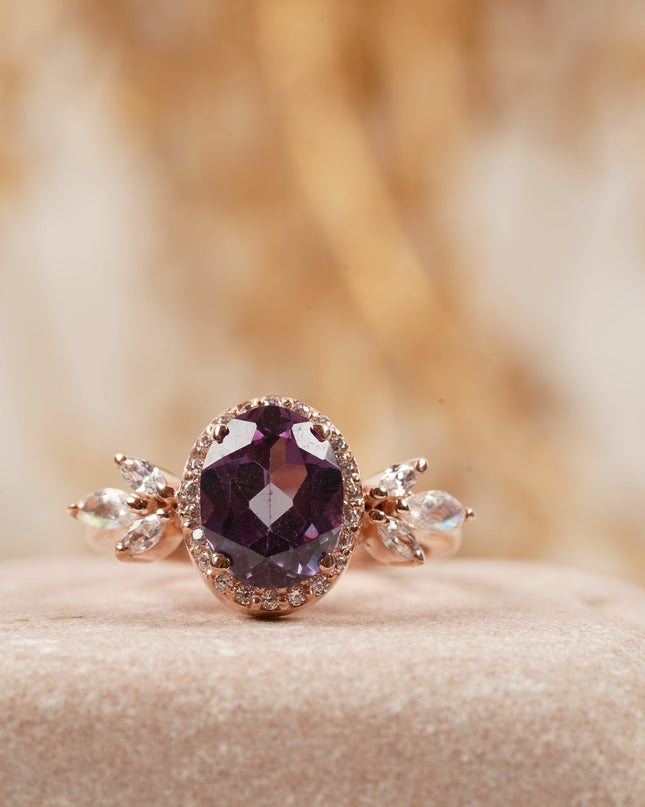 Oval Cut Alexandrite Cluster Engagement Ring