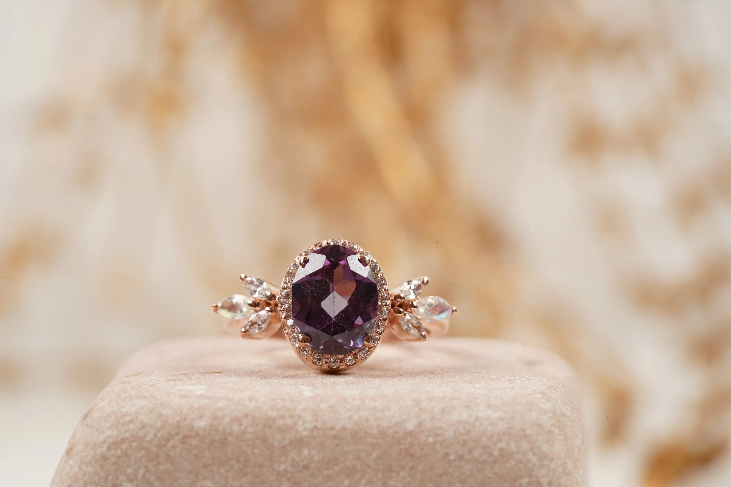 Oval Cut Alexandrite Cluster Engagement Ring - Gigiscc