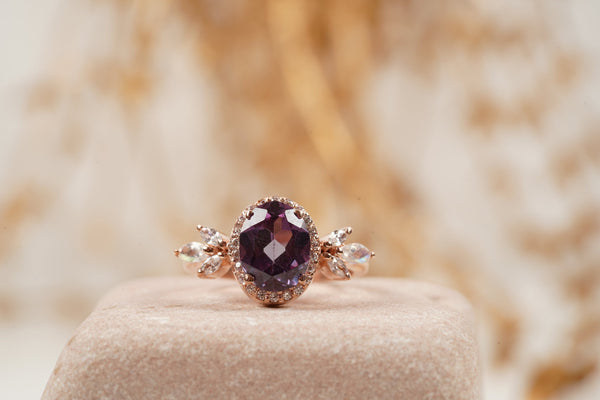 Oval Cut Alexandrite Cluster Engagement Ring