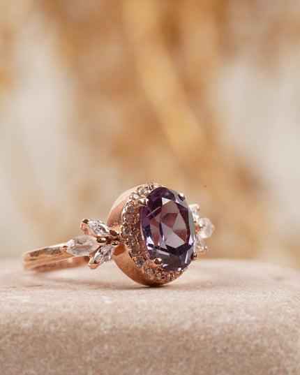 Oval Cut Alexandrite Cluster Engagement Ring