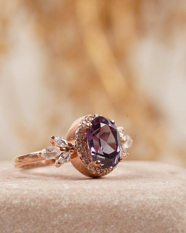 Oval Cut Alexandrite Cluster Engagement Ring